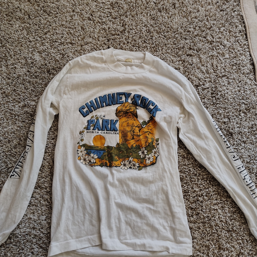 Vintage North Carolina Chimney Rock Park White Long Sleeve Tee Shirt